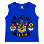 Blue Paw Team print sleeveless summer coord set for kids by lilcubspk, featuring a blue paw design for ages 1-12.