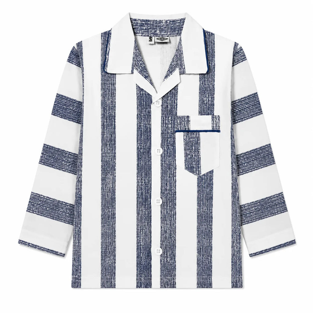 Kids Dull Blue & White Lining Cotton Summer Night Suit (1 - 4 Years)