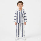 Kids Dull Blue & White Lining Cotton Summer Night Suit (1 - 4 Years)