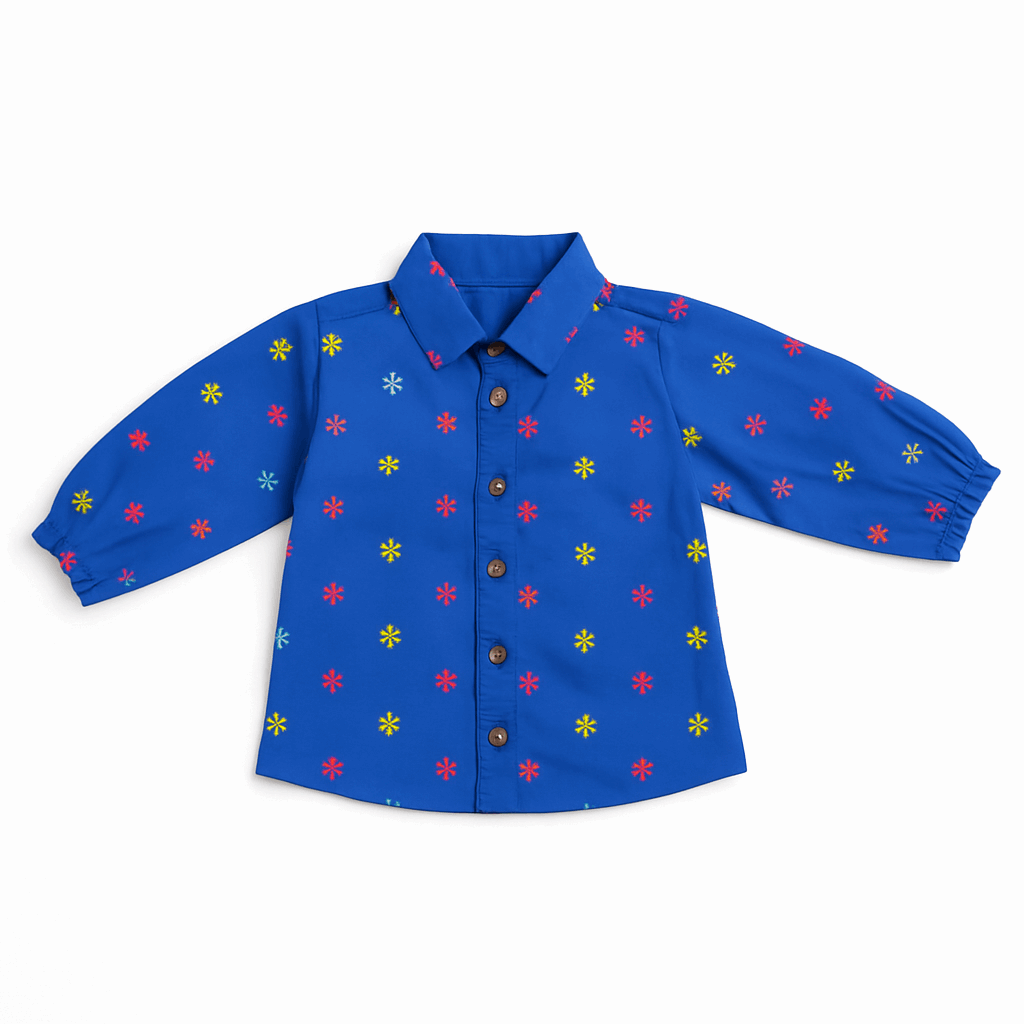 Boys Blue Full Sleeve Shirt with Multicolor Stars – 1 Year

