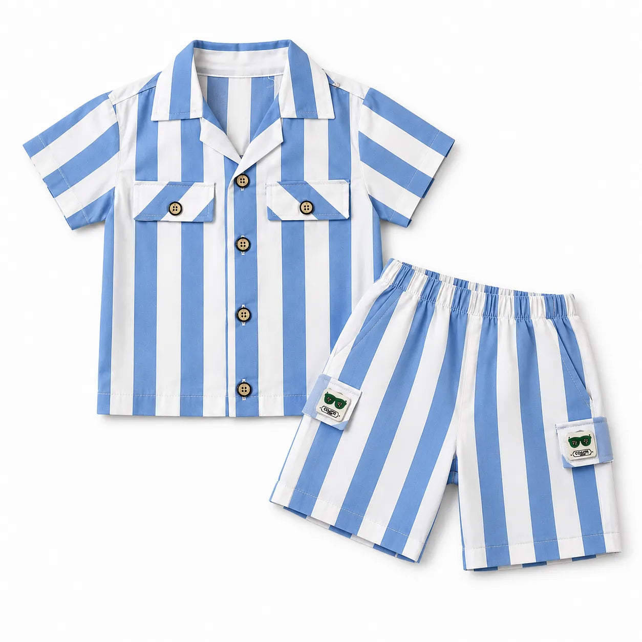 Boys Summer Blue Lining Cotton Coord Set (2 Piece) Age 6 Months - 5 Years
