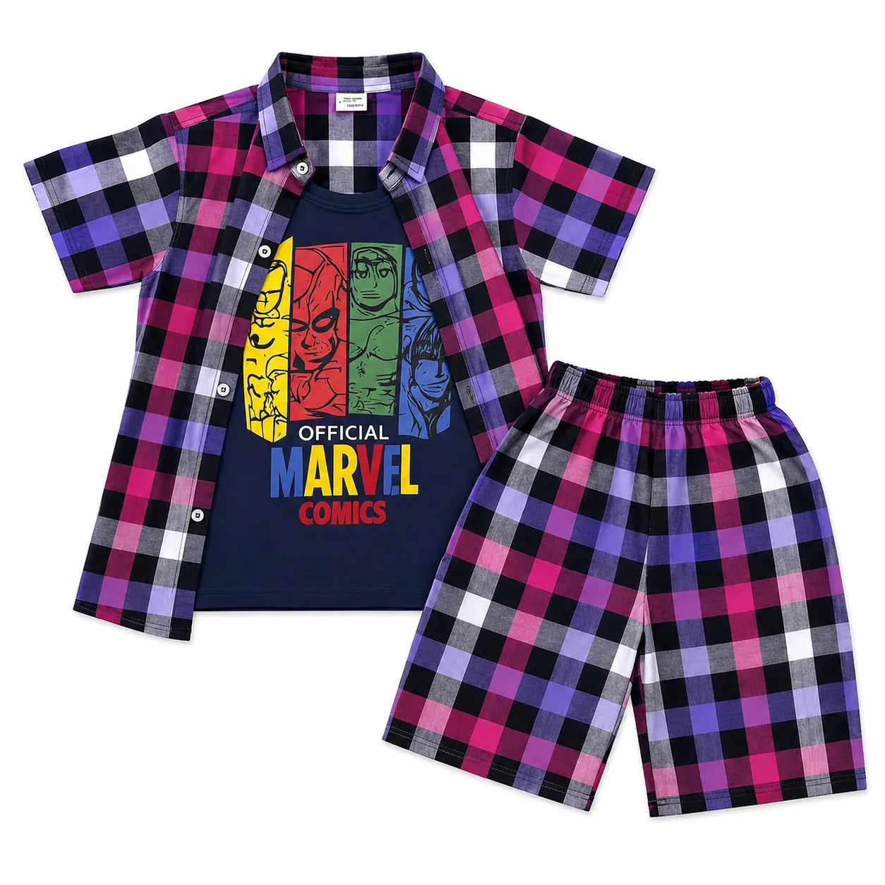 Mixcolor Check Marvel Print Summer Coord Set for Boys (1 - 12 Years)