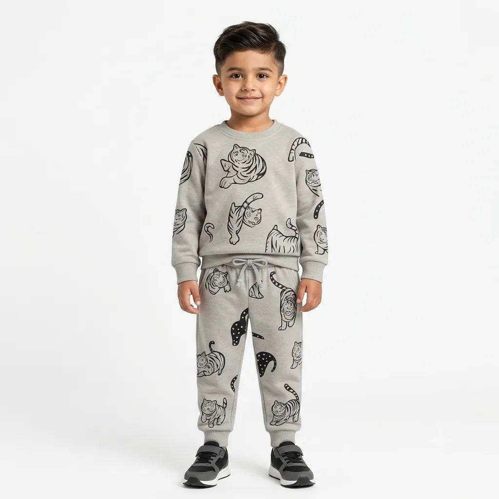 Boys Grey Tiger Winter Coord Set (2 Piece) - Size 1 - 12 Years