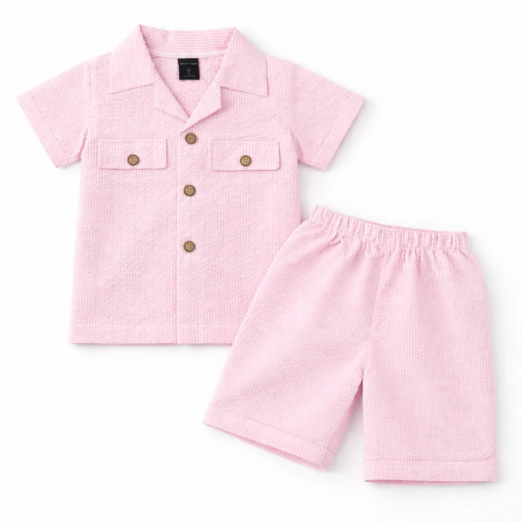 Boys Summer Pink Check Cotton Coord Set (2 Piece) Age 6 Months - 5 Years