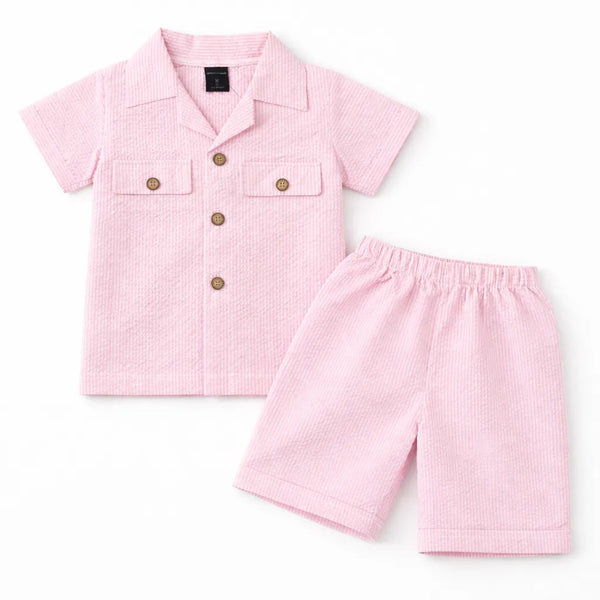 Boys Summer Pink Check Cotton Coord Set (2 Piece) Age 6 Months - 5 Years