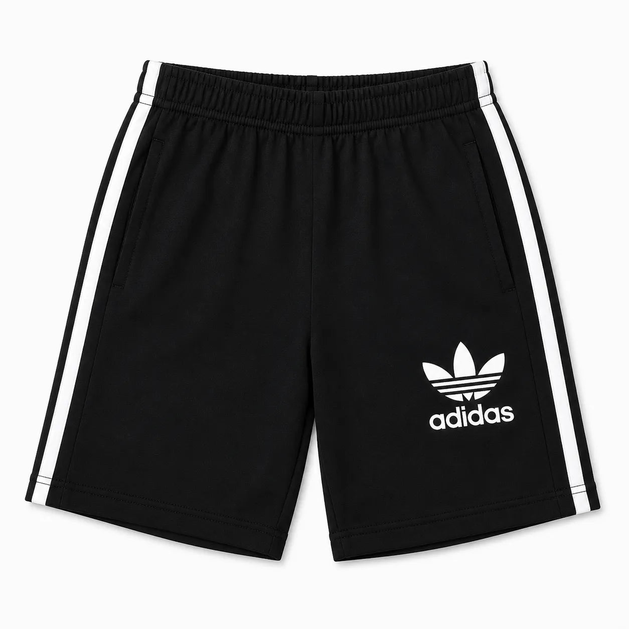 Boy wearing black Adidas summer coord set for boys aged 1 to 12, featuring comfortable fabric and sporty style.
