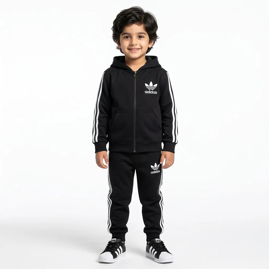 Boys Black Adidas Zipper Hoodie Winter Coord Set (2 Piece) - Size 1 - 12 Years