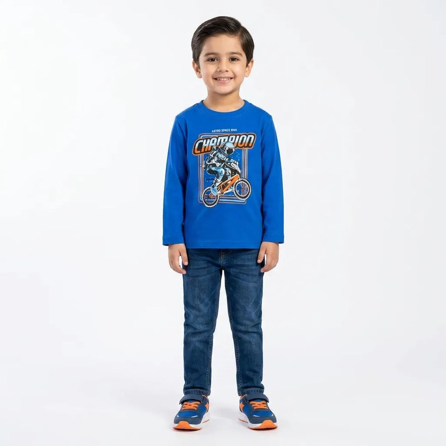 Boys Blue Champion Full Sleeves Cotton T-Shirt (Size 9 Months - 12 Years)