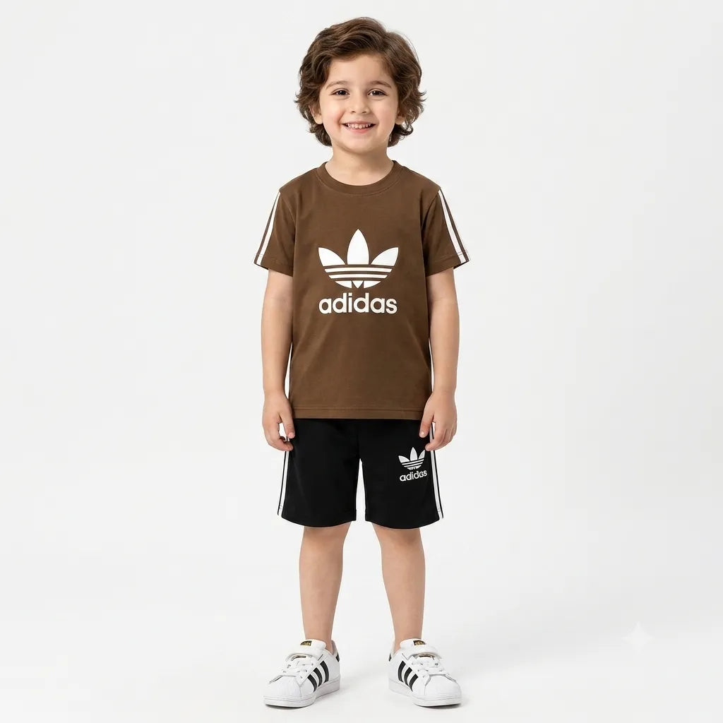 Boys Brown & Black Adidas Summer Coord Set (2 Piece) Age 1 - 12 Years