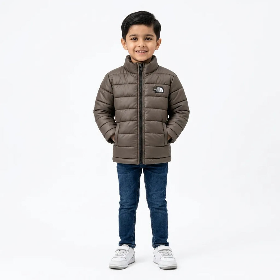 Boys Brown Puffer Jacket – The North Face Print (Size 2 - 7 Years)