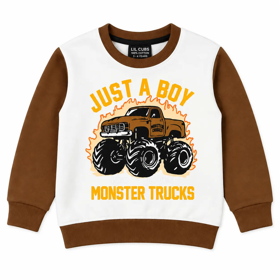 Boys Brown & White Monster Truck Winter Coord Set (2 Piece) - Size 1 - 12 Years