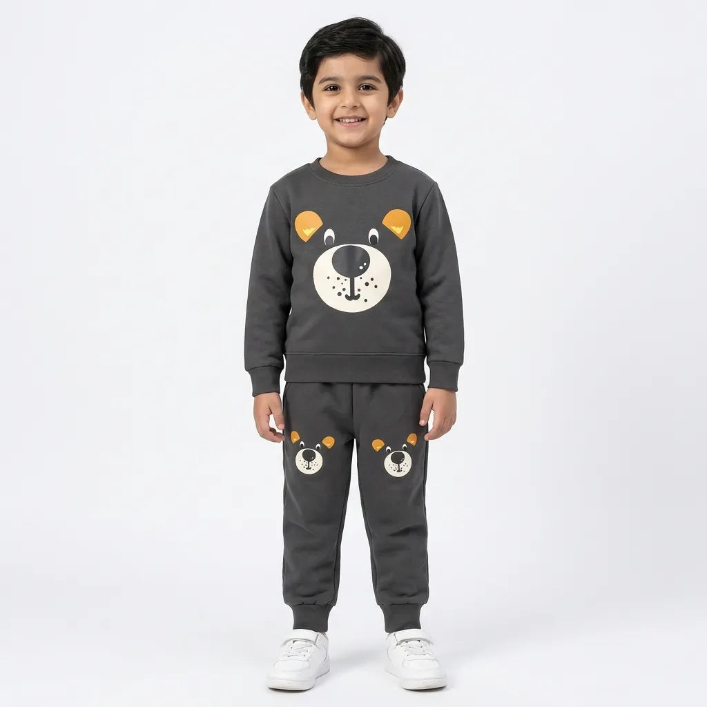 Boys Charcoal Grey Bear Winter Coord Set (2 Piece) - Size 1 - 12 Years