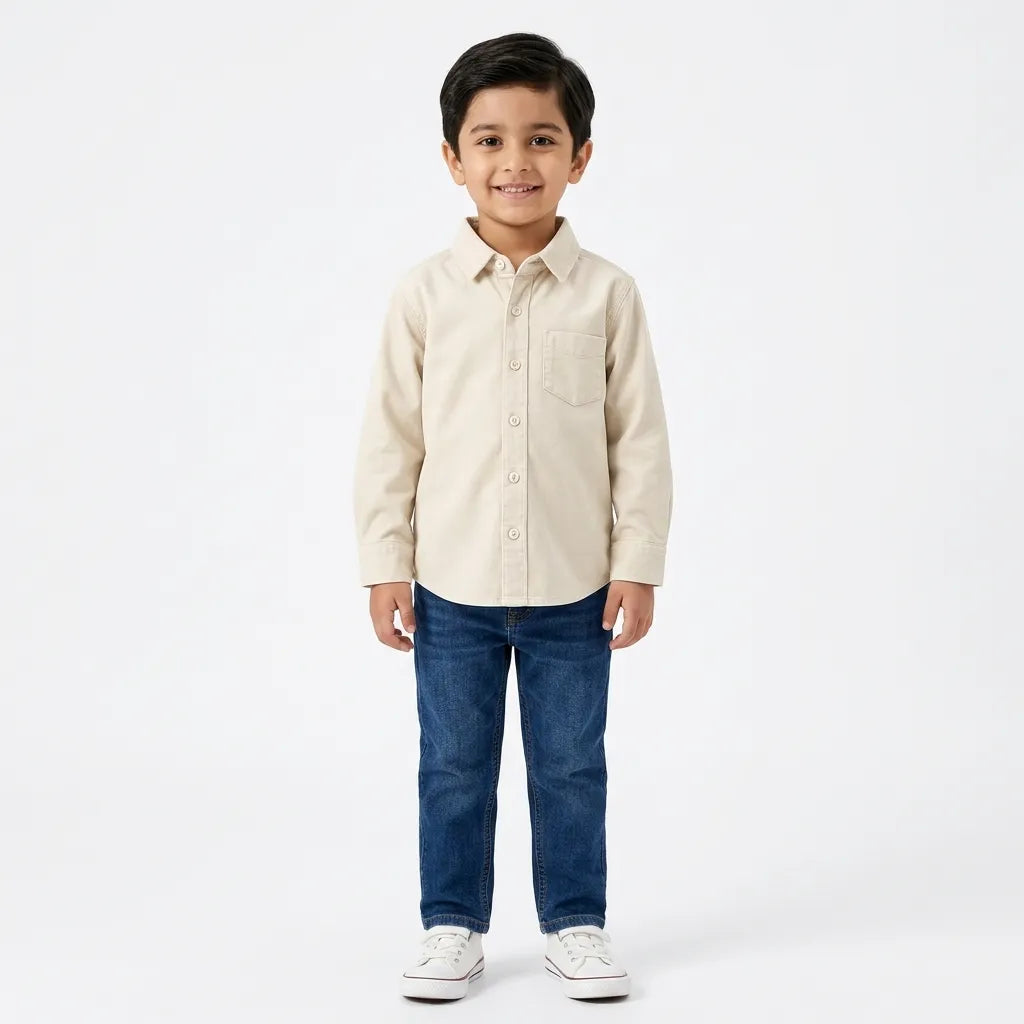 Boys Corduroy Formal Shirt Cream (Size 1 - 12 Years)