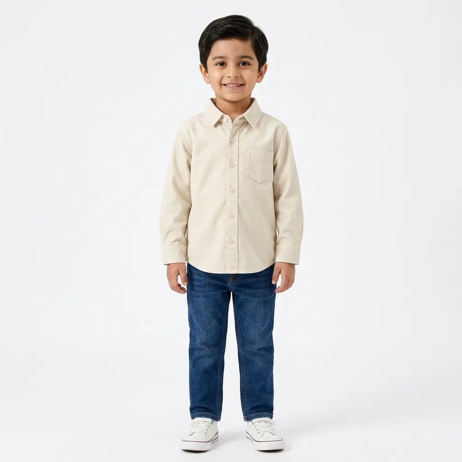 Boys Corduroy Formal Shirt Cream (Size 1 - 12 Years)