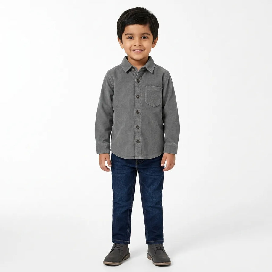 Boys Corduroy Formal Shirt Grey (Size 1 - 12 Years)