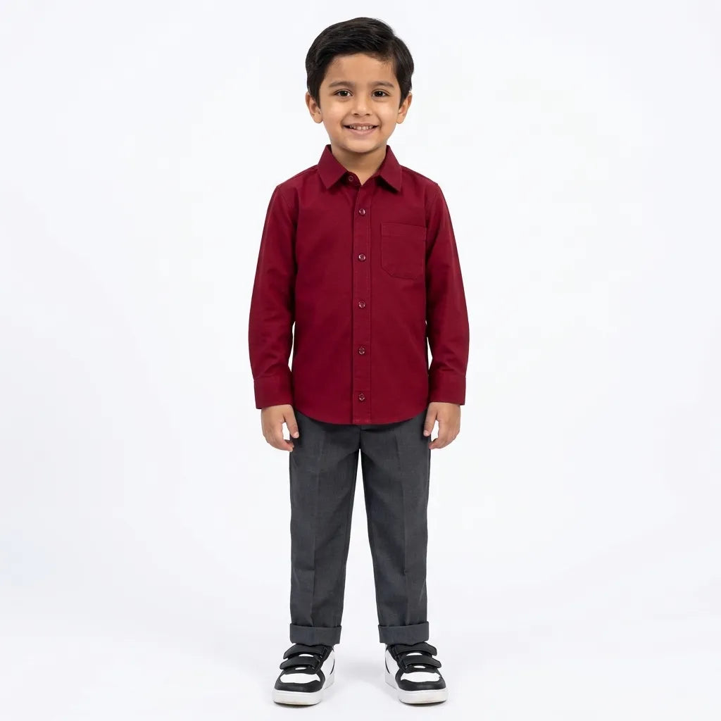 Boys Corduroy Formal Shirt Maroon (Size 1 - 12 Years)