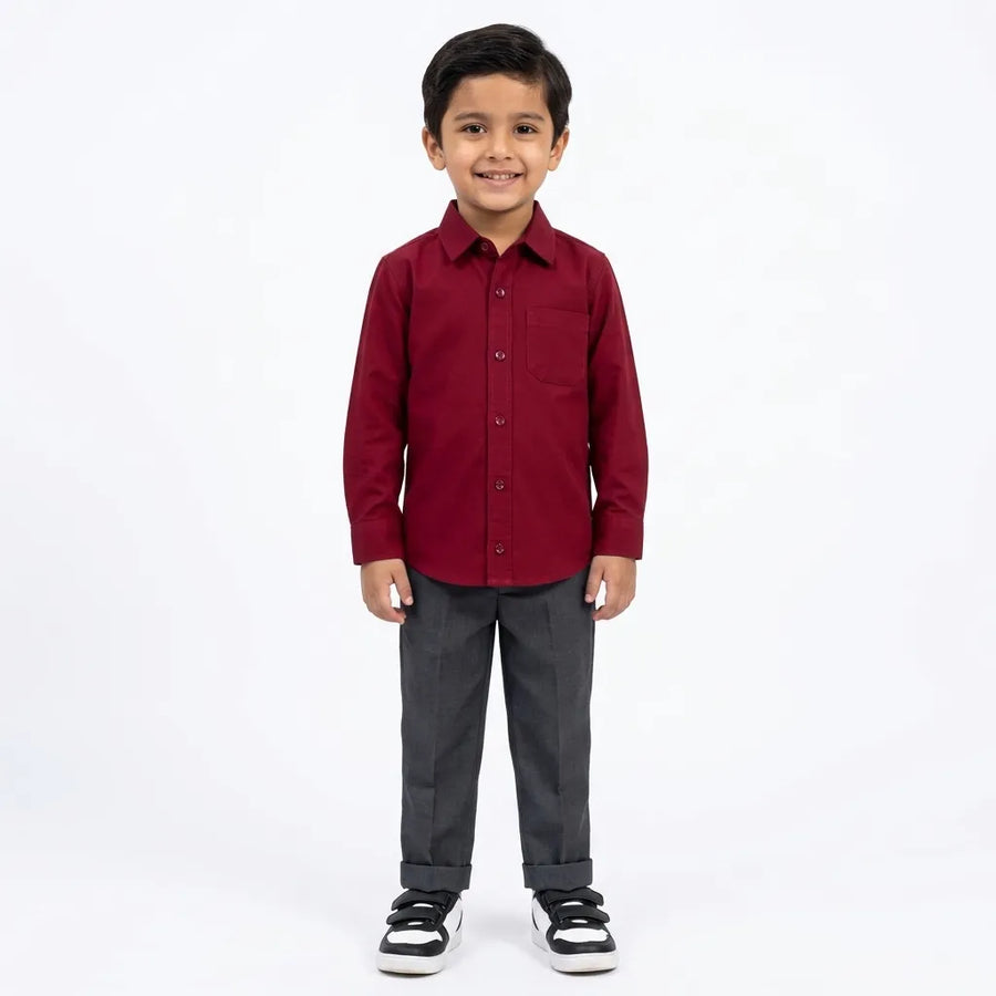 Boys Corduroy Formal Shirt Maroon (Size 1 - 12 Years)