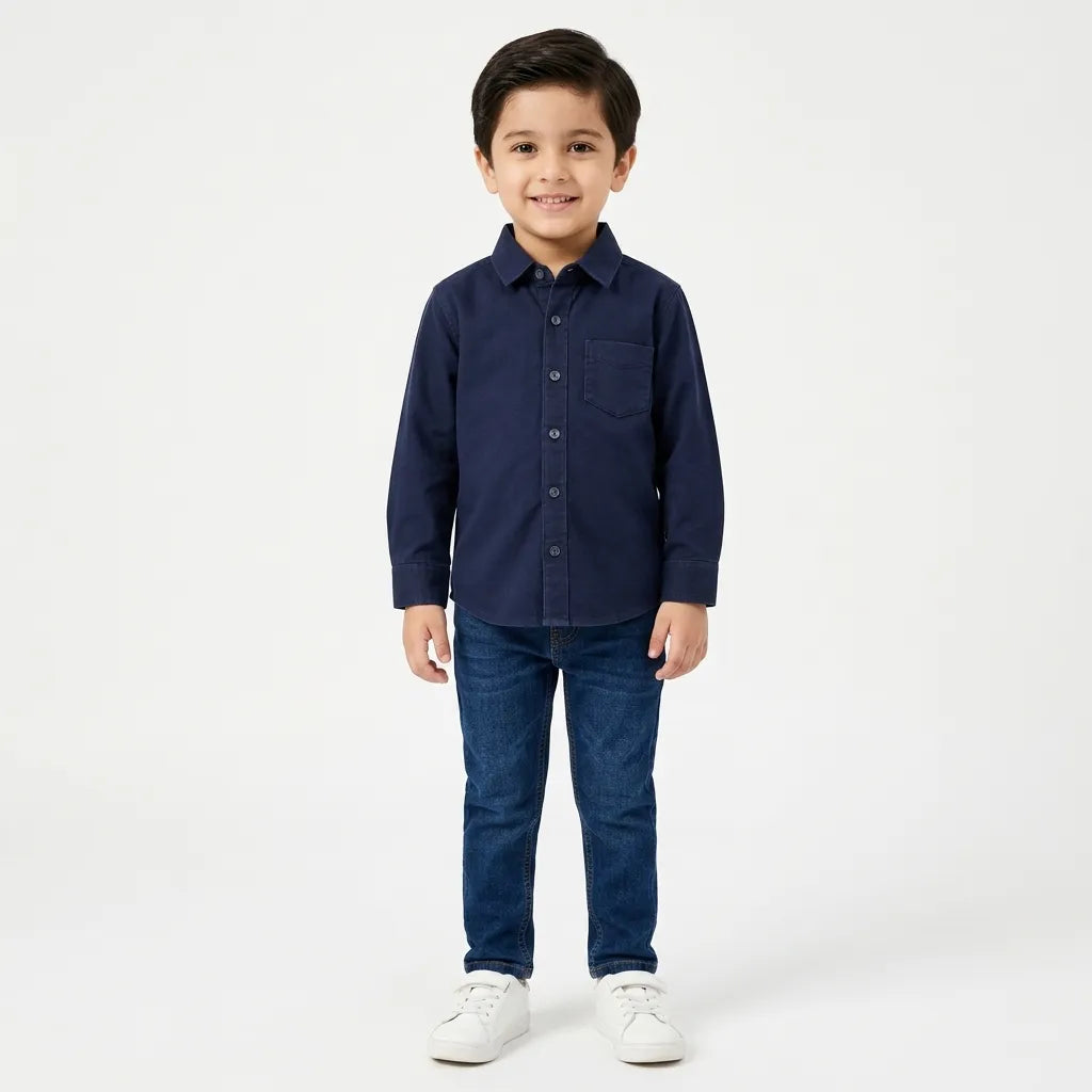 Boys Corduroy Formal Shirt Navy Blue (Size 1 - 12 Years)