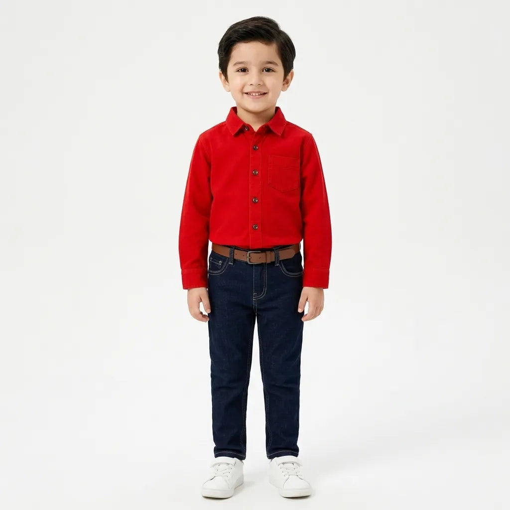 Boys Corduroy Formal Shirt Red (Size 1 - 12 Years)
