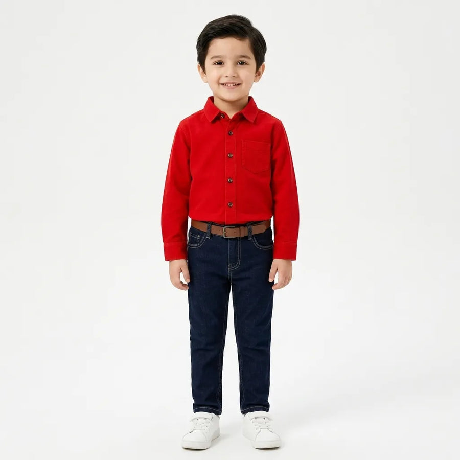 Boys Corduroy Formal Shirt Red (Size 1 - 12 Years)