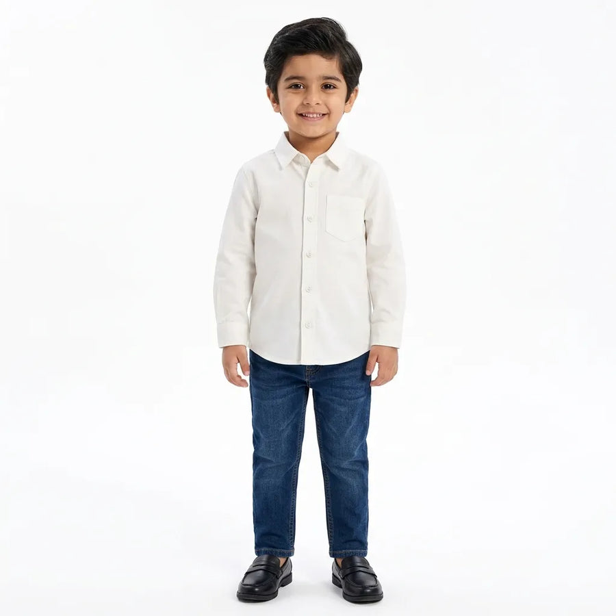 Boys Corduroy Formal Shirt White (Size 1 - 12 Years)