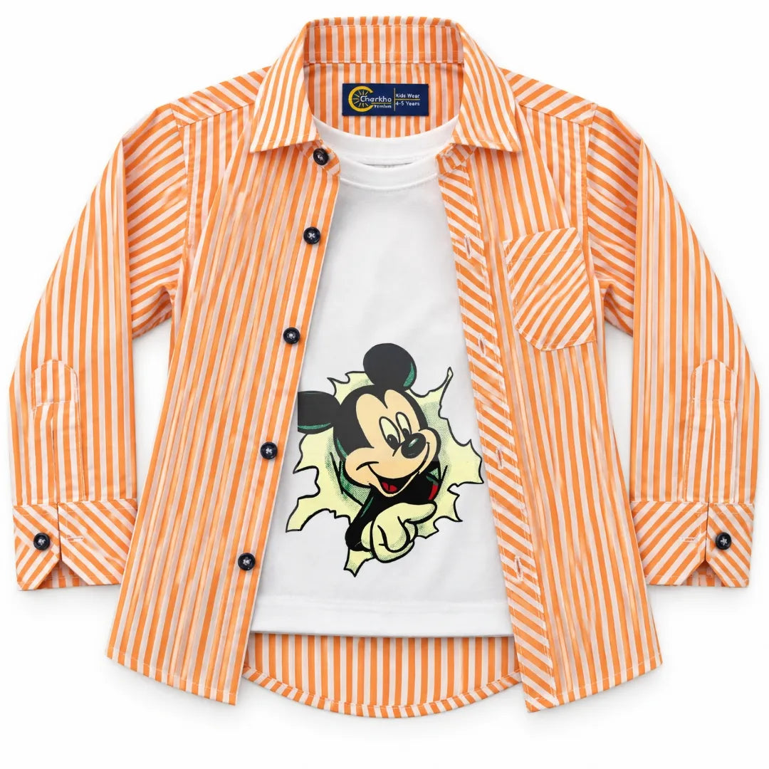 Boys Cotton Double Orange Lining with Mickey Print (Size 1-12 Years)