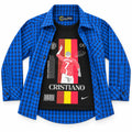 Boys Cotton Double Shirt Blue Check with Cristiano Print (Size 1-12 Years)