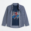 Boys Cotton Double Shirt Blue Lining with Spider Print (Size 1 - 12 Years)