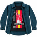 Boys Cotton Double Shirt Dark Green Check with Cristiano Print (Size 1-12 Years)