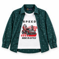 Boys Cotton Double Shirt Dark Green with Speed Print (Size 1 - 12 Years)