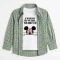Boys Cotton Double Shirt Green Check with Mickey Print (Size 1 - 12 Years)