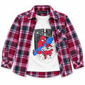 Boys Cotton Double Shirt Maroon Check with Spider Print (Size 1-12 Years)