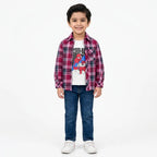 Boys Cotton Double Shirt Maroon Check with Spider Print (Size 1-12 Years)