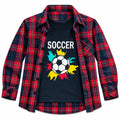 Boys Cotton Double Shirt Navy Blue & Red with Soccer Print (Size 1 - 12 Years)