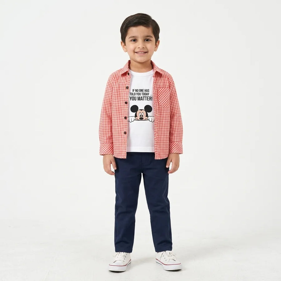 Boys Cotton Double Shirt Orange with Mickey Print (Size 1 - 12 Years)