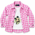 Boys Cotton Double Shirt Pink Check with Mickey Print (Size 1 - 12 Years)