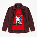 Boys Cotton Double Shirt Red & Blue with Bike Rider Print (Size 1 - 12 Years)