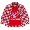 Boys Cotton Double Shirt Red Check with Football Print (Size 1-12 Years)