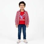Boys Cotton Double Shirt Red Check with Football Print (Size 1-12 Years)