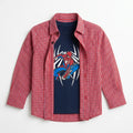 Boys Cotton Double Shirt Red Check with Spider Print (Size 1 - 12 Years)