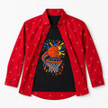 Boys Cotton Double Shirt Red with Basketball Print (Size 1 - 12 Years)