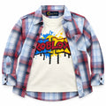 Boys Cotton Double Shirt Sky Blue & Red Check with Roblox Print (Size 1-12 Years)