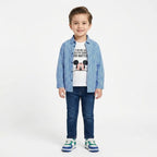 Boys Cotton Double Shirt Sky Blue with Mickey Print (Size 1 - 12 Years)