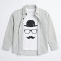 Boys Cotton Double Shirt White Lining with Mustache Print (Size 1 - 12 Years)