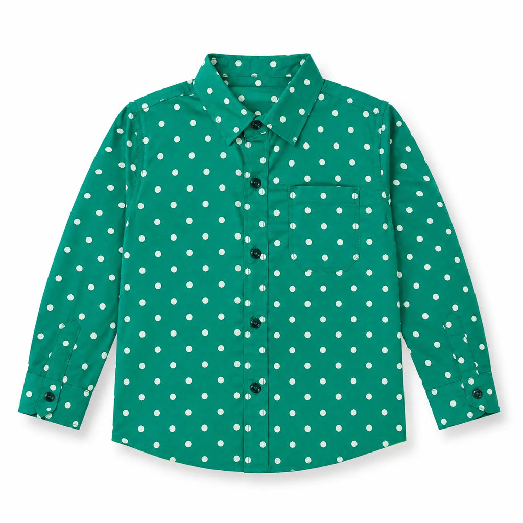 Boys Cotton Formal Shirt Green with White Dots Print (Size 1 - 12 Years)