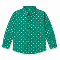 Boys Cotton Formal Shirt Green with White Dots Print (Size 1 - 12 Years)