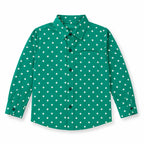 Boys Cotton Formal Shirt Green with White Dots Print (Size 1 - 12 Years)