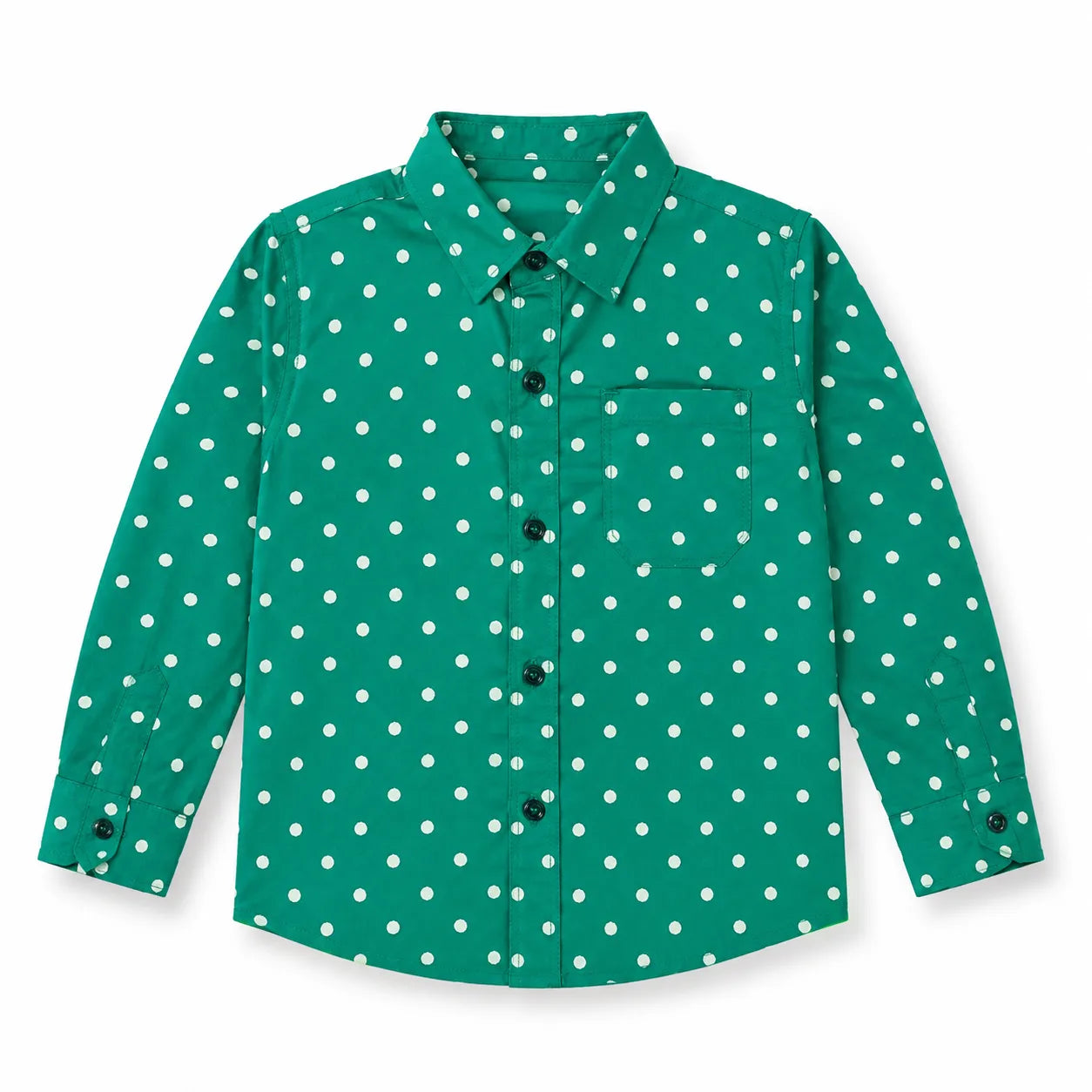Boys Cotton Formal Shirt Green with White Dots Print (Size 1 - 12 Years)