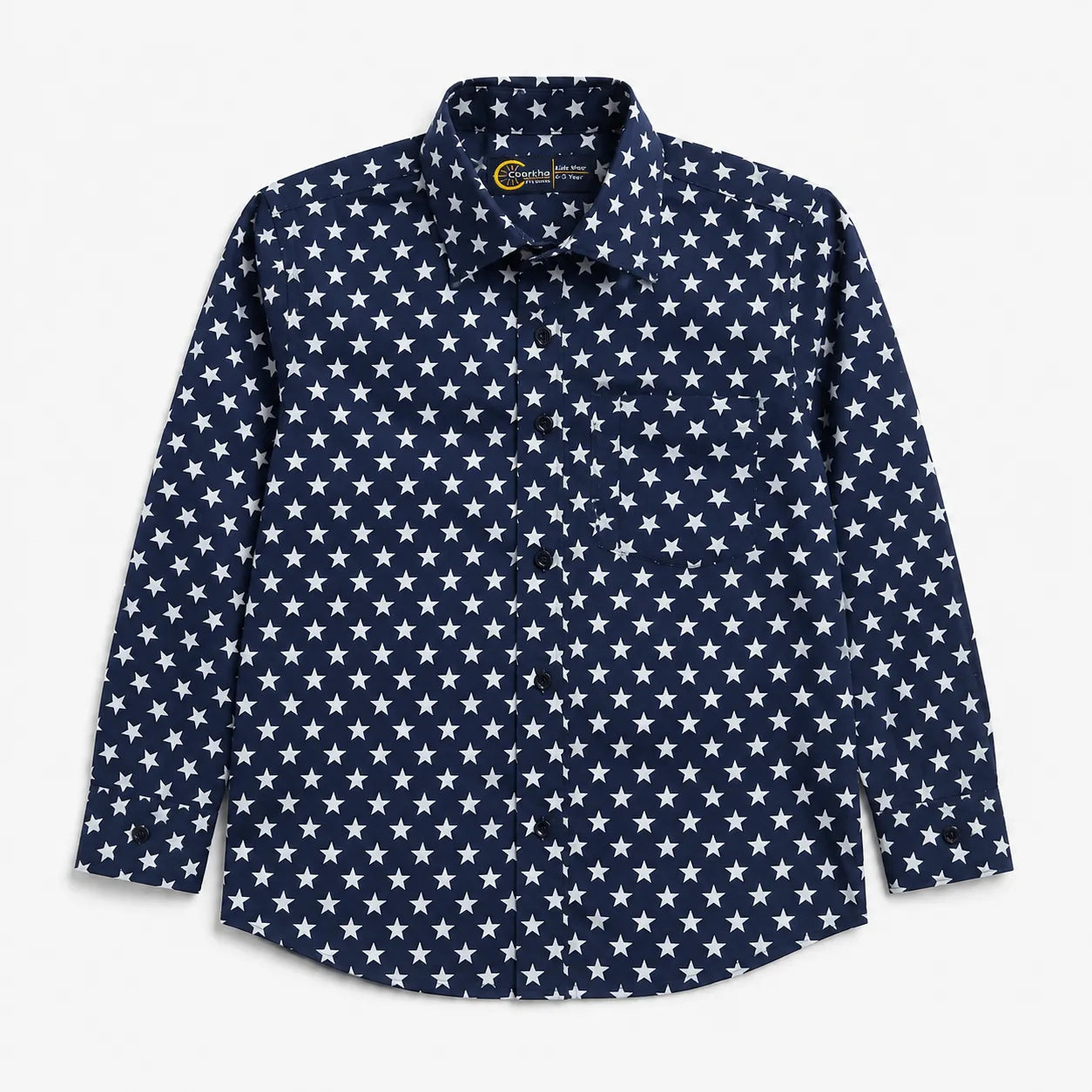 Boys Cotton Formal Shirt Navy Blue Star Print (Size 1 - 12 Years)