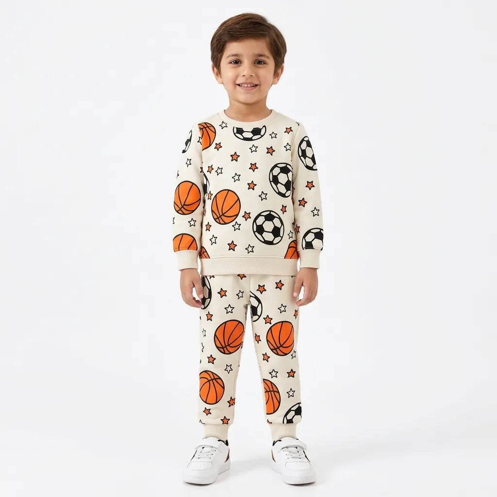 Boys Cream Football Winter Coord Set (2 Piece) - Size 1 - 12 Years